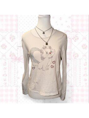 Diamond Lam white long sleeve top with rhinestone...